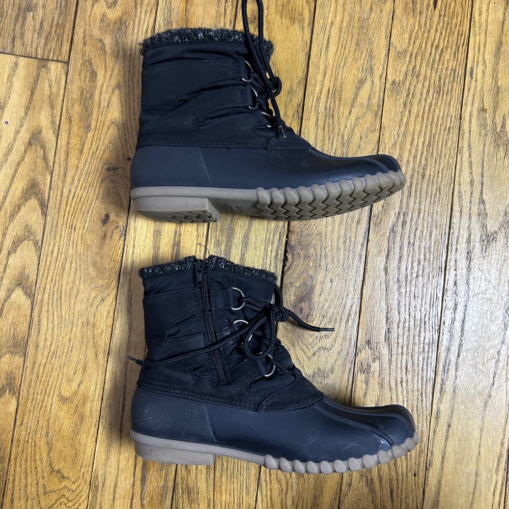 Baretraps Janna Black Duck Boots Winter Snow Waterproof Lace Up Zip Womens 7M